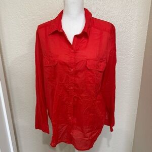 Chico's Vibrant Deep Corral Button Down Shirt Size 3 -XL16 Casual Vacay Resort